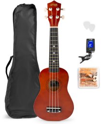 Max Zestaw: Ukulele sopranowe UKEY brązowe+ tuner dwie kostki struny pokrowiec one size