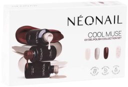 NEONAIL_SET Cool Muse Cranberry Charm lakier hybrydowy 3ml + Muted Taupe lakier hybrydowy 3ml + Days Without Pressure lakier hybrydowy 3ml + Metallic Silver naklejki do paznokci 1szt