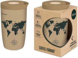 Coffee Format Coffee Format Brązowy kubek termiczny z motywem mapy świata 350 ml