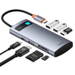 HUB USB Baseus Metal Gleam 1x SD 1x USB-C PD 1x microSD 1x HDMI + 3x USB-A 2.0 3.0 (6932172682750)