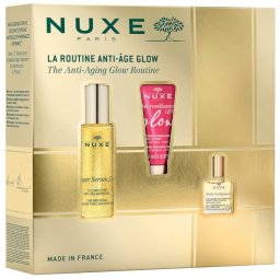 Nuxe Anti-Aging Glow Routine Set : Super Serum [10], Day & Night, Serum, For Face & Neck, 30 ml + Merveillance Lift, Glow Firming, Cream, For Face, 15 ml + Huile Prodigieuse Rich Multi-Purpose, Body Oil, For Face, Body & Hair, 10 m