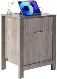 CMK Meble Stoliki nocne 2szt z USB 3-poziomowe 2 szuflady szare do salonu i sypialni