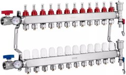 Tece Rozdzielacz ogrzewania podłogowego 12 obw. PEX 1/2 stal z adapterami