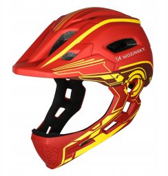 Kask rowerowy fullface dziecięcy Wozinsky z tylną lampką USB S - czerwono-żółty