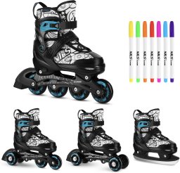 Nils Extreme NH10907 4w1 ŁYŻWOROLKI Z WYM. PŁOZĄ HOKEJOWĄ TINTY ZIELONE ROZM. M(35-38) NILS EXTREME