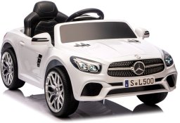 R-Sport Mercedes SL500 biały Piankowe Koła Eva, miękki fotelik Licencja Akumulator litowo-jonowy EDUKAMP