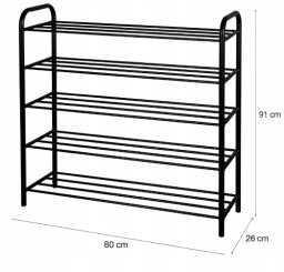 Brunbeste Metalowa półka na buty obuwie regał stojak 5 poziomowa czarna 79.5x91x26cm BRUNBESTE BB-3545