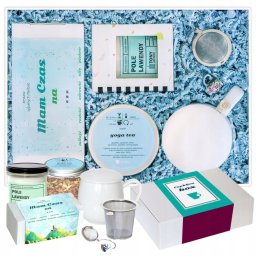 Cup&You BOX prezentowy "Mam czas na..." - zestaw herbat sypanych świeca sojowa kubek z zaparzaczem - prezent upominek dla kobiety faceta mężczyzny niej niego