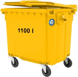 Kosz na śmieci GSG24 Kontener pojemnik na odpady śmieci komunalne PZH EN 840-2 DIN 1100L - żółty Kontener pojemnik na odpady śmieci komunalne PZH EN 840-2 DIN 1100L - żółty