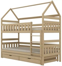 Kocot Kids Łóżko piętrowe domek FELIKS 180x80 sosna lakierowana drewniane trzyosobowe z szufladami KOCOT KIDS