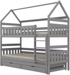 Kocot Kids Łóżko piętrowe domek FELIKS 200x90 szare drewniane trzyosobowe z szufladami KOCOT KIDS