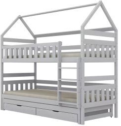 Kocot Kids Łóżko piętrowe domek FELIKS 200x80 białe drewniane trzyosobowe z szufladami KOCOT KIDS