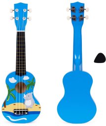 Multistore Gitara ukulele dla dzieci drewniana 4 struny nylonowe kostka do gry ECOTOYS EDUKAMP