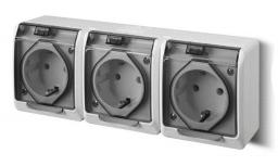 Elektro-Plast Gniazdo hermetyczne potrójne z/u Schuko z klapką dymną 16A IP44 białe (0326-01)