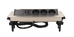 Orno Gniazdo wpuszczane w blat 3x250V w niklowanej obudowie z ładowarką 2xUSB i przewodem 1,8m