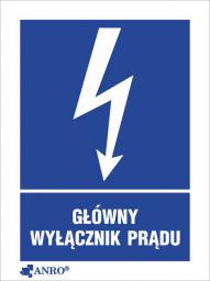 ANRO Tabliczka ostrzegawcza Główny wyłącznik prądu 52 x 74mm (20EIA/Q1/F)