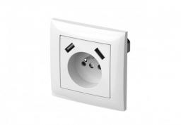 Elektro-Plast Sentia Gniazdo pojedyncze z/u 16A z USB 2x2,1A 5VDC z przesłonami i ramką białe GPT 2P+Z 2xUSB (1488-00)