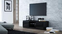 Topeshop Stolik szafka rtv 120cm czarny lakier połysk szyba