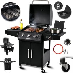 Heckermann Grill gazowy ogrodowy stalowy nierdzewny 5+1 YF-01JY03-B żeliwny ruszt 11,6 kW czarny