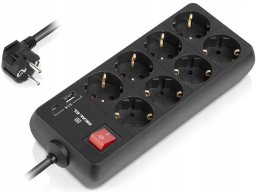 Listwa zasilająca Kerg Listwa Zasilająca z Uziemieniem 8 Gniazd + USB A + USB C 2,1A 3m REAL-EL