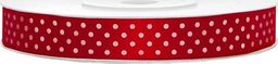 Party Deco Tasiemka satynowa, czerwona w białe kropki, 12mm x 25m. uniwersalny