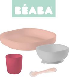 Beaba Komplet naczyń z silikonu z przyssawką pink