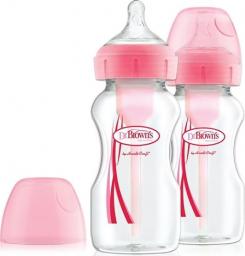 Dr Browns Butelka do karmienia niemowląt szeroka szyjka Options+ 0m+ różowa 270ml 2 sztuki (WB92601)