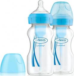 Dr Browns Butelka do karmienia niemowląt szeroka szyjka Options+ niebieska 0m+ 270ml 2 sztuki (WB92602)