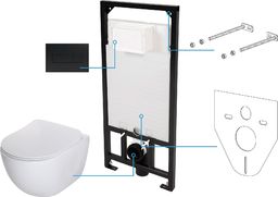 Zestaw podtynkowy Deante wisząca bezkołnierzowa Peonia Zero New + deska + stelaż + przycisk Slim Nero (CDEN6ZPW)
