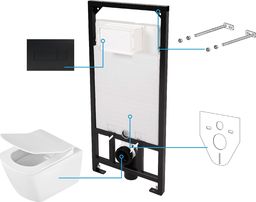 Zestaw podtynkowy Deante MISKA WISZĄCA BEZKOŁNIERZOWA ANEMON ZERO + DESKA + STELAŻ + PRZYCISK SLIM NERO