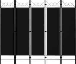 vidaXL Parawan 5-panelowy, czarny, 200 x 180 cm