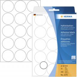 Herma Etykiety samoprzylepne, okrągłe, białe 32 mm 480 Szt. - 2270