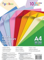 Gimboo Papier kolorowy GIMBOO, A4, 100 arkuszy, 80gsm, 10 kolorów neonowych