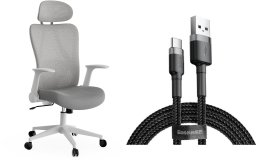 Krzesło biurowe SENSE7 Noxo Biało-szare + kabel usb