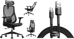 Krzesło biurowe SENSE7 Moyo Czarne + kabel usb