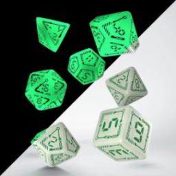 Q-Workshop Komplet kości RPG: Cyfrowe - Fosforyzujące - Biało-zielone
