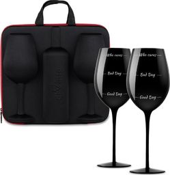 diVinto Etui na wino z kieliszkami Who cares Black