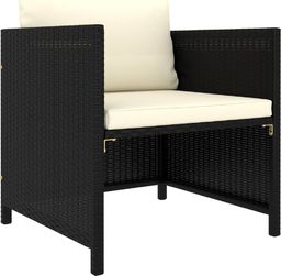 vidaXL Fotel ogrodowy z poduszkami, rattan PE, czarny
