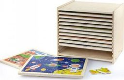Viga Toys Puzzle drewniane 12 układanek po 24 puzzle na regale