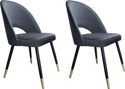 Atos Zestaw krzeseł ISKAR BL VELVET GOLD 2 szt ciemno szare