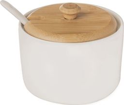 Orion Cukierniczka porcelanowa, bambusowa, biała, z pokrywką, łyżeczką, cukiernica, pojemnik na cukier