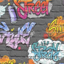 DUTCH WALLCOVERIN DUTCH WALLCOVERINGS Tapeta z motywem graffiti, wielokolorowa, L179-01