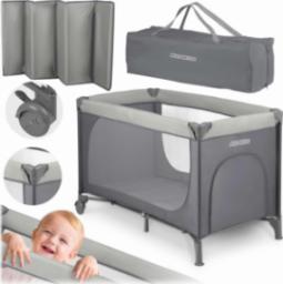 Ricokids Łóżeczko turystyczne + materac + torba 125 x 65 x 78 cm RK-240 jasno szare