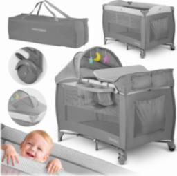 Ricokids Łóżeczko turystyczne + materac + torba 125x65x78cm RK-242 szare