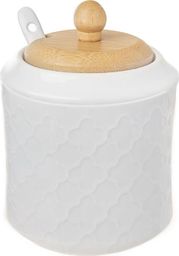 Orion Cukierniczka porcelanowa z łyżeczką i pokrywką bambusową cukiernica pojemnik na cukier 11,5 cm