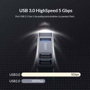 HUB USB Orico Mini hub 3x USB-A 2.0 3.1 Gen1 (MINI-U32L-BK-BP) 5