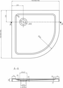 Brodzik Mexen Mexen Flat brodzik półokrągły slim 70 x 70 cm, biały, syfon złoty - 41107070G 5