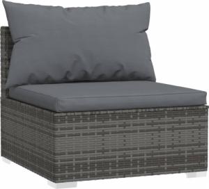 vidaXL vidaXL Środkowy moduł sofy ogrodowej z poduszkami, rattan PE, szary 2