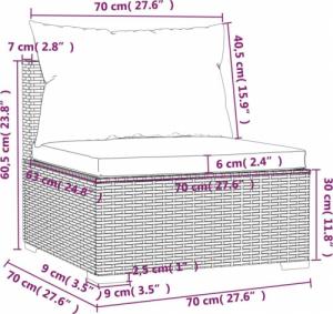 vidaXL vidaXL Środkowy moduł sofy ogrodowej z poduszkami, rattan PE, szary 7