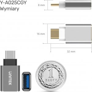 Adapter USB Unitek USB-A - USB-C Srebrny  (Y-A025CGY) 8